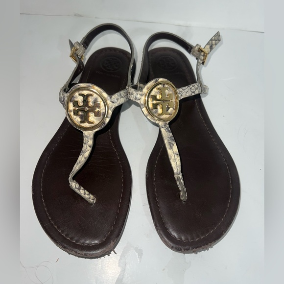 Tory Burch Dark Brown and Gold Thong Sandals - Picture 1 of 4